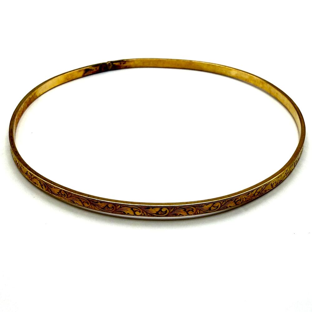 Vintage WINARD 12K GF Floral Etched Bangle Bracelet Dainty 7 3/4" x 1/8"